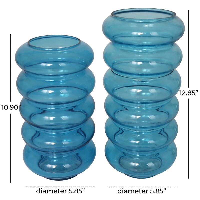 Blue Bubble Glass Vase Set