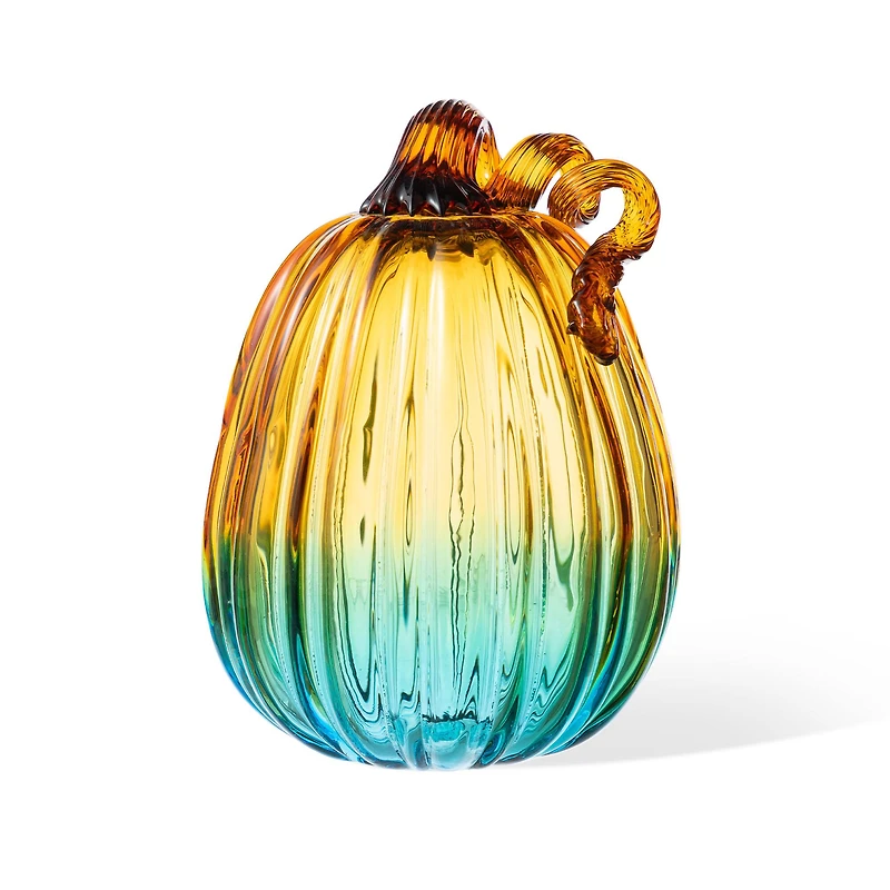 Glitzhome® 7" Gradient Turquoise Glass Pumpkin