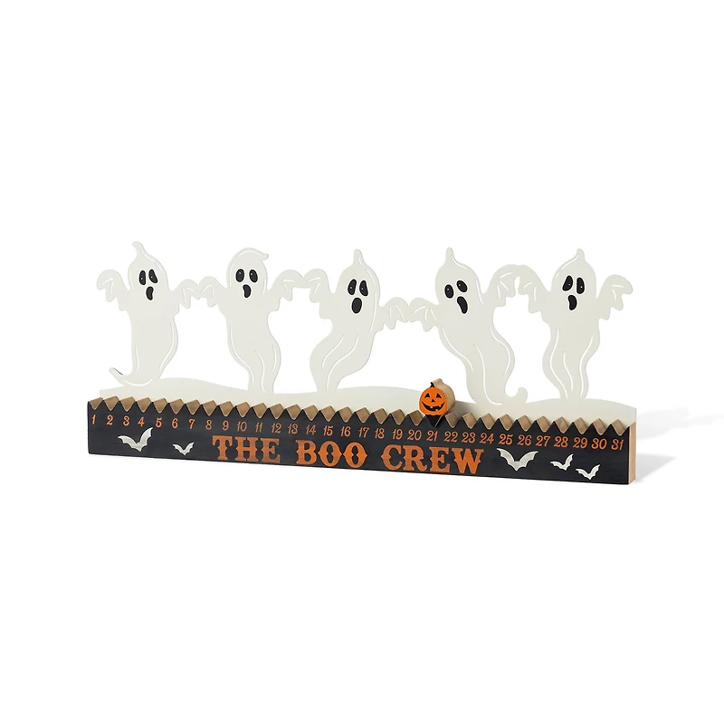 Glitzhome® 18"L Halloween Wooden & Metal White Ghost Silhouette Countdown Table Sign