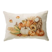 Glitzhome® Faux Burlap Thanksgiving Cornucopia Pillow