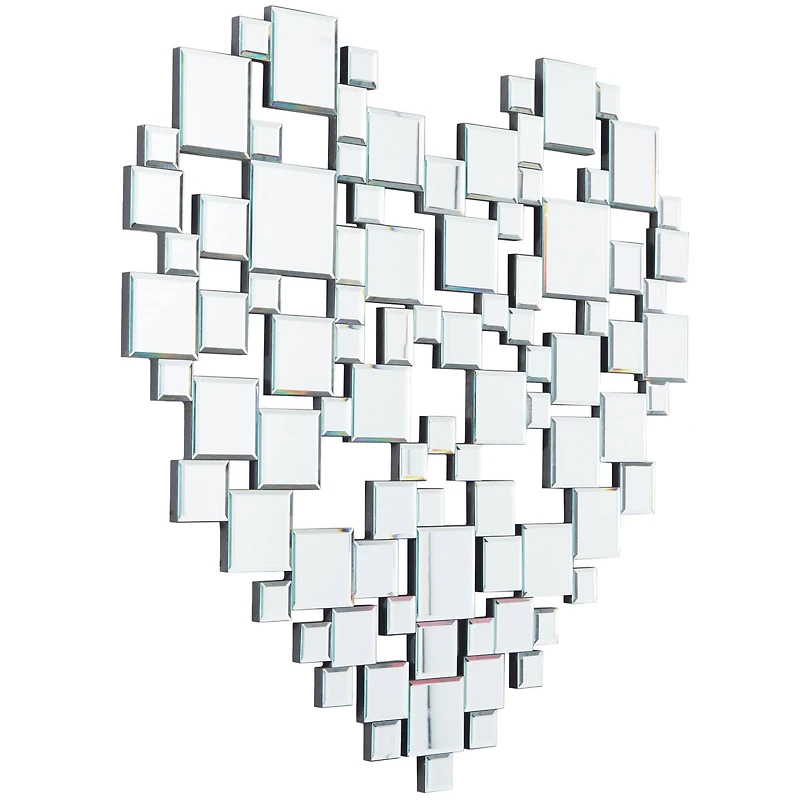 The Novogratz Silver Glass Shaped Mirrored Heart Wall Mirror 32" x 1" x 32"
