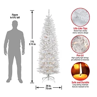 7 ft. Pre-lit White Kingswood Fir Pencil Artificial Christmas Tree, Clear Lights