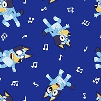 Bluey with Music Notes on Dark Blue Cotton Fabric 