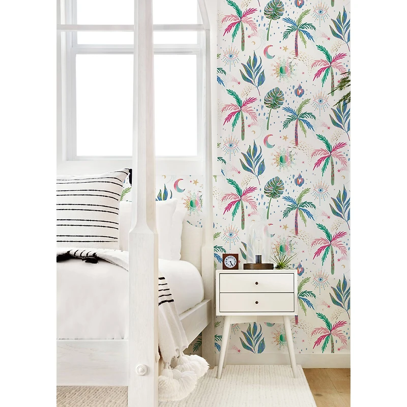 RoomMates White Multi Nuit Tropicale Peel & Stick Wallpaper