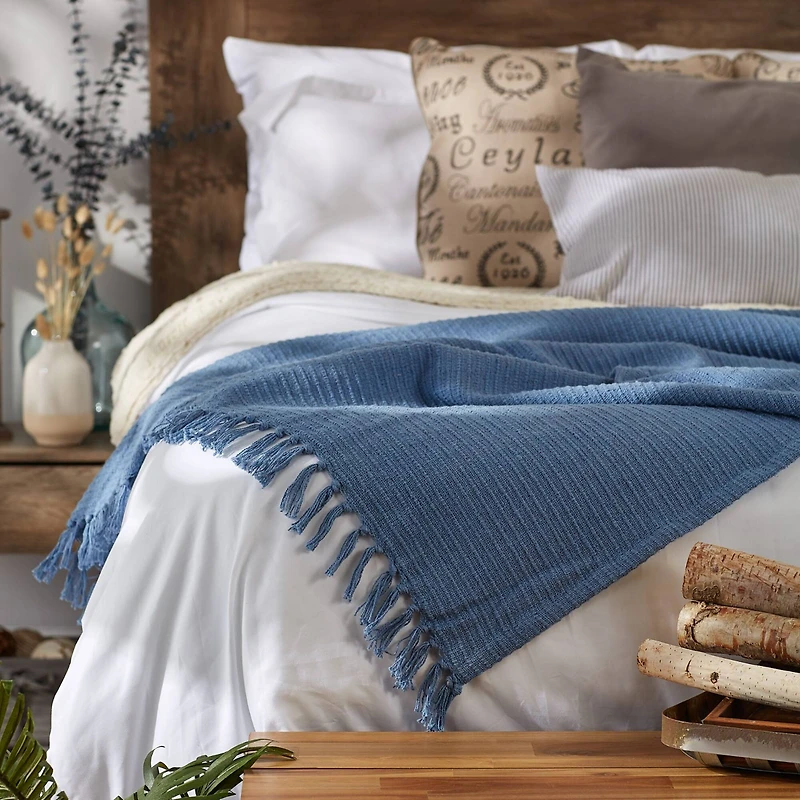 DII® Stonewash Blue Solid Ribbed Throw