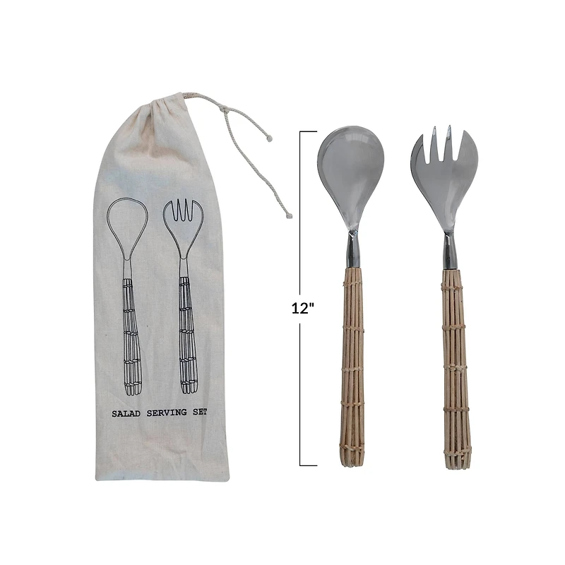 Hello Honey® Stainless Steel Salad Server Set with Rattan Wrapped Handles