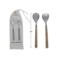 Hello Honey® Stainless Steel Salad Server Set with Rattan Wrapped Handles