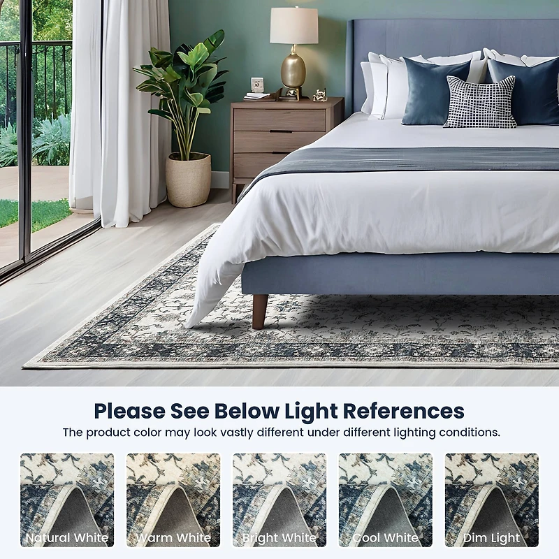 Glitzhome® Ivory & Blue Oriental Area Rug