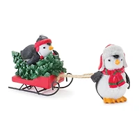 Playful Penguins with Sled Figurine Set