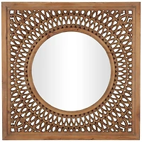 40" Brown Wood Framed Wall Mirror with Carved Scroll Pattern
