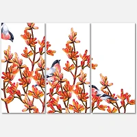 Designart - Flock of Bullfinches Birds on Orange Branches