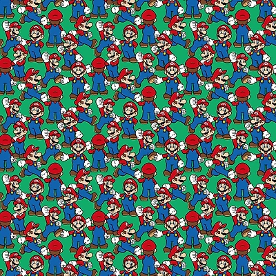 Nintendo® Mario on Green Background Cotton Fabric