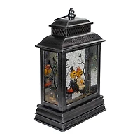 11.5" Black Lighted Halloween Snow Globe Lantern With Pumpkin Couple