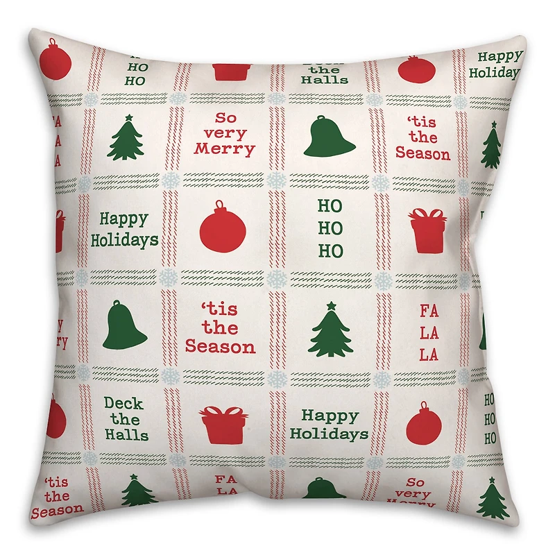 Xmas Icon Grid Pattern 18" x 18" Spun Poly Pillow