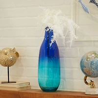 Blue Recycled Glass Handmade Spanish Vase with Ombre Effect 6" x 6" x 16"