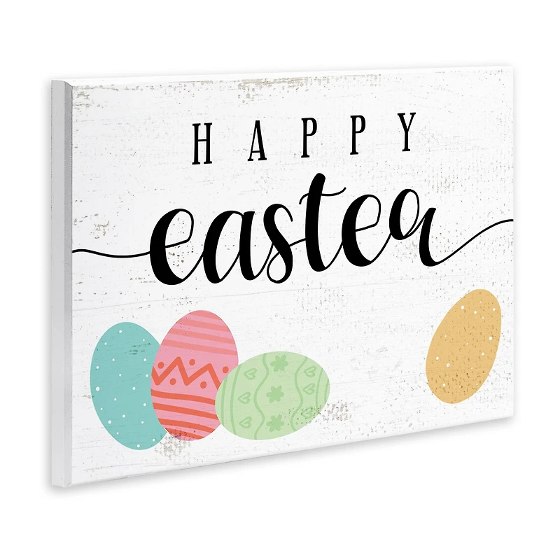 Stupell Industries Happy Easter Greeting Fun Pattern Spring Holiday Eggs Wall Plaque Art