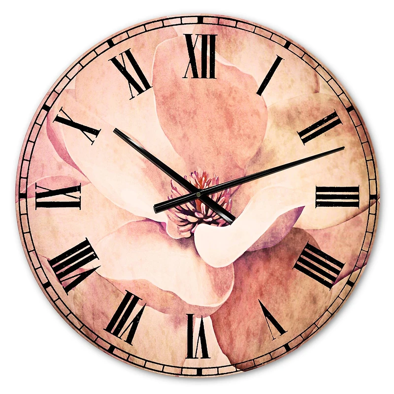 Designart 'Cute Light Pink Magnolia Flower Traditional Wall Clock
