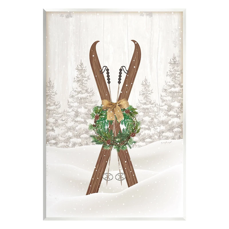 Stupell Industries Winter Skis Holiday Wreath Wall Plaque Art