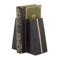 CosmoLiving by Cosmopolitan Set of 2" Black Marble Glam Bookends, 6" x 2" x 3"