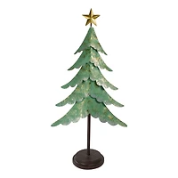 31" Rustic Layered Green & Gold Layered Metal Tabletop Christmas Tree with Gold Star Topper