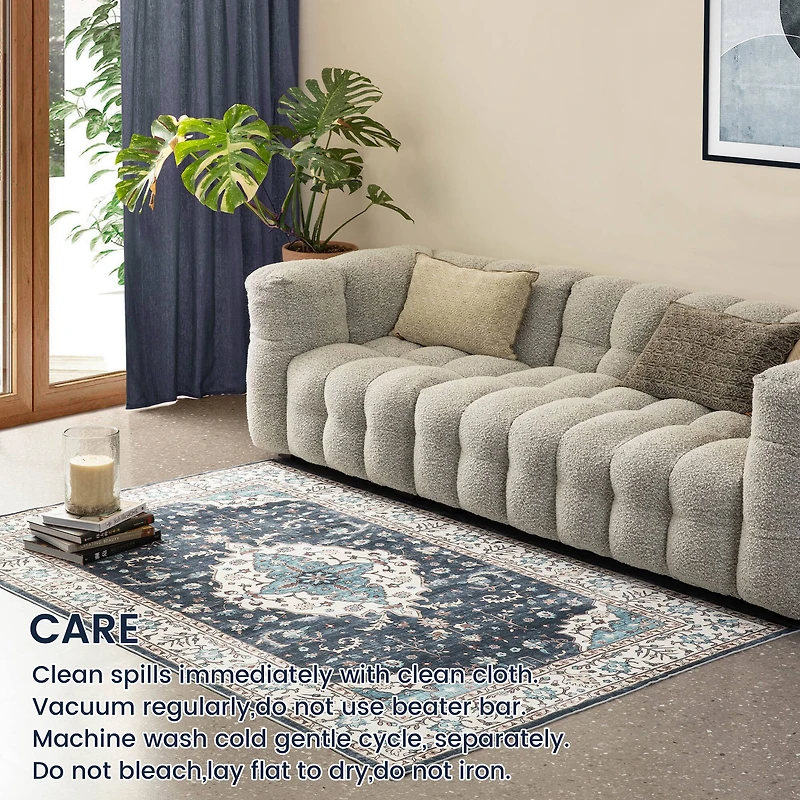 Glitzhome® 5ft. x 8ft. Blue & Ivory Oriental Area Rug