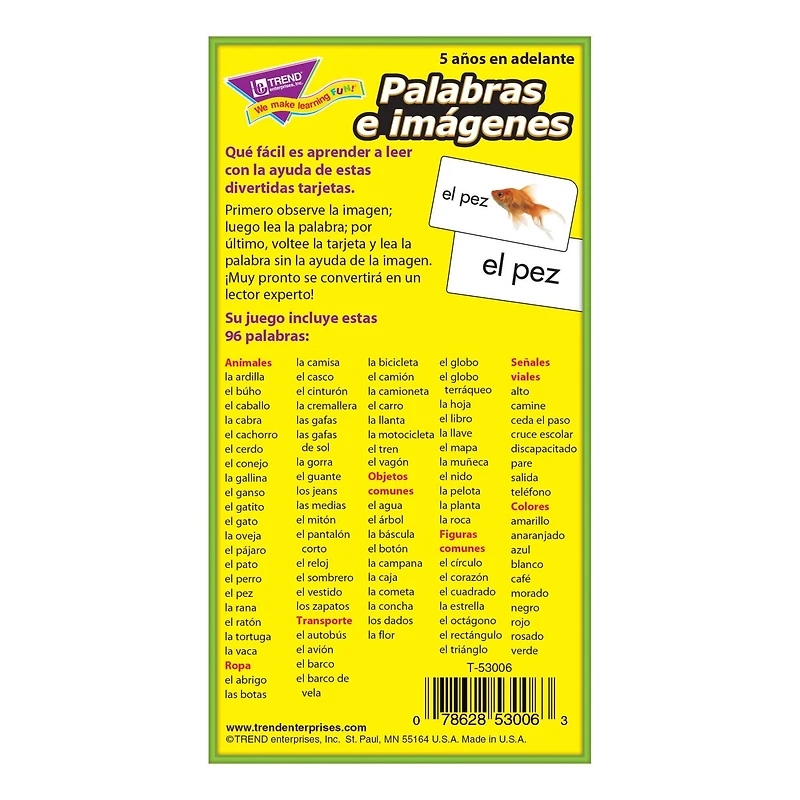 Trend Enterprises® Palabras e imágenes (SP) Skill Drill Flash Cards