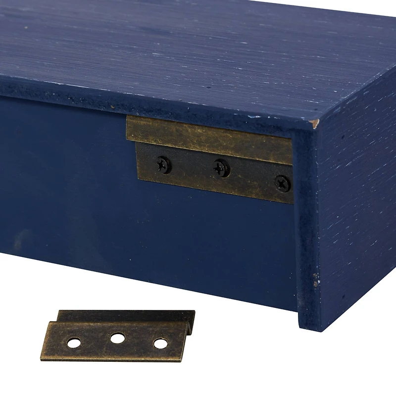 Blue Wood Contemporary Wall Shelf, 3" x 32" x 10"