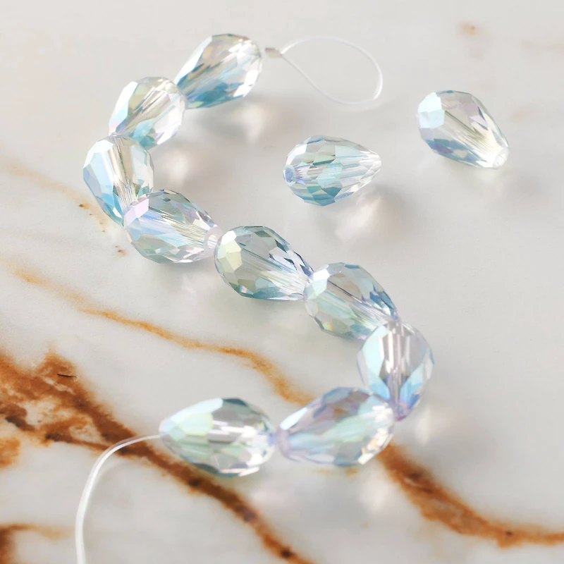Iridescent Green Glass Teardrop Beads, 14mm by Bead Landing™
