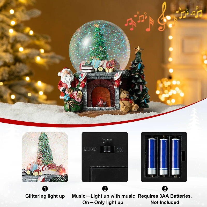 Glitzhome® 7.75" Lighted Musical Christmas Tree on Fireplace Waterglobe