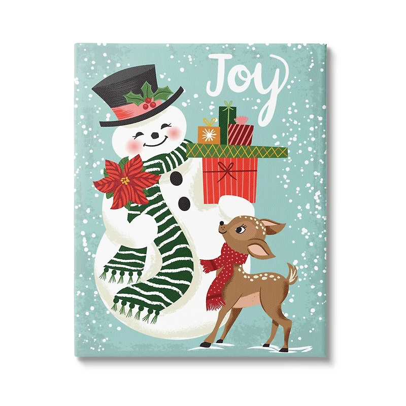Stupell Industries Joy Smiling Snowman Holiday Deer Canvas Wall Art