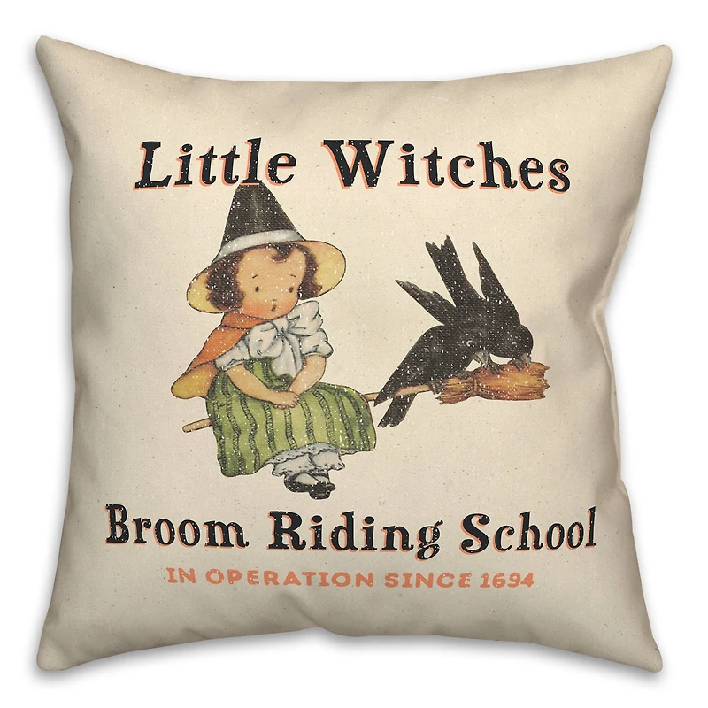 Lil Witch Broom Riding School Spun Poly Throw Pillow
