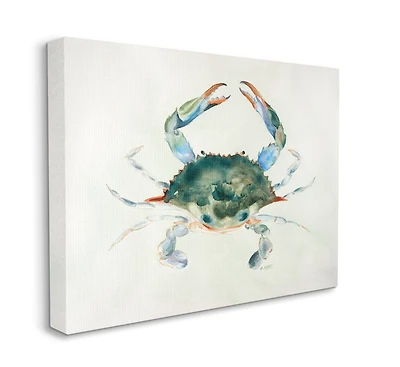 Stupell Industries Blue Sea Crab Over Beige Soft Watercolors Canvas Wall Art
