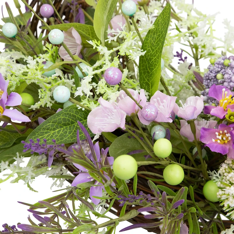 24" Purple Wildflower & Berry Half Spring Wreath