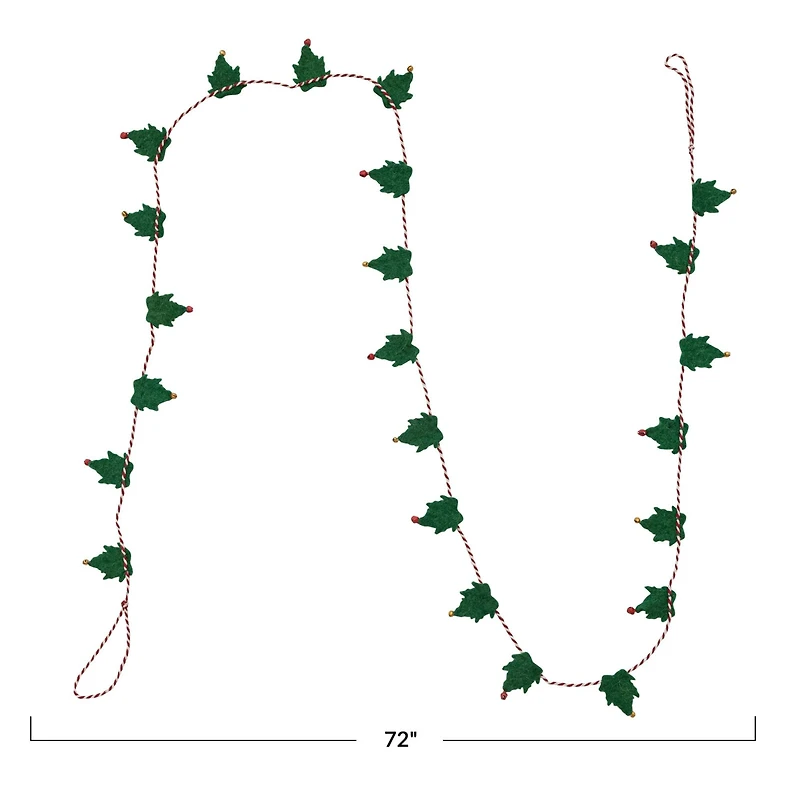 Hello Honey® 6ft. Handmade Wool Felt Green Leaves with Red & Gold Jingle Bells Garland