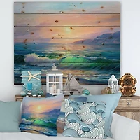 Designart - Blue Waves Breaking At The Beach V