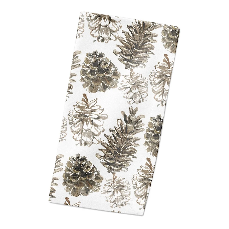 Pine Cones on White Cotton Twill Napkin