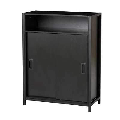 Glitzhome® 32" Black Double Door Modern Storage Floor Cabinet