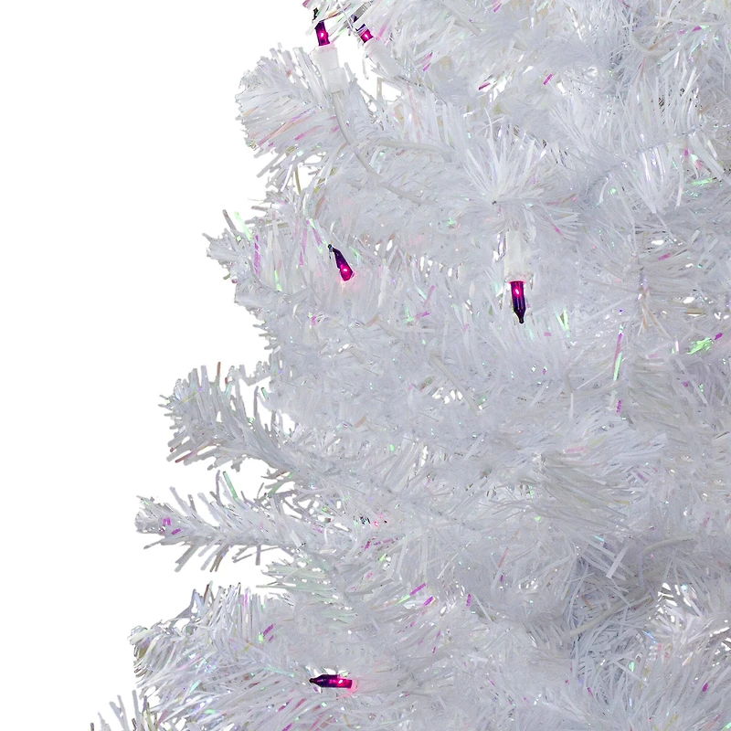 4ft. Pre-Lit White Iridescent Pine Artificial Christmas Tree, Purple Lights