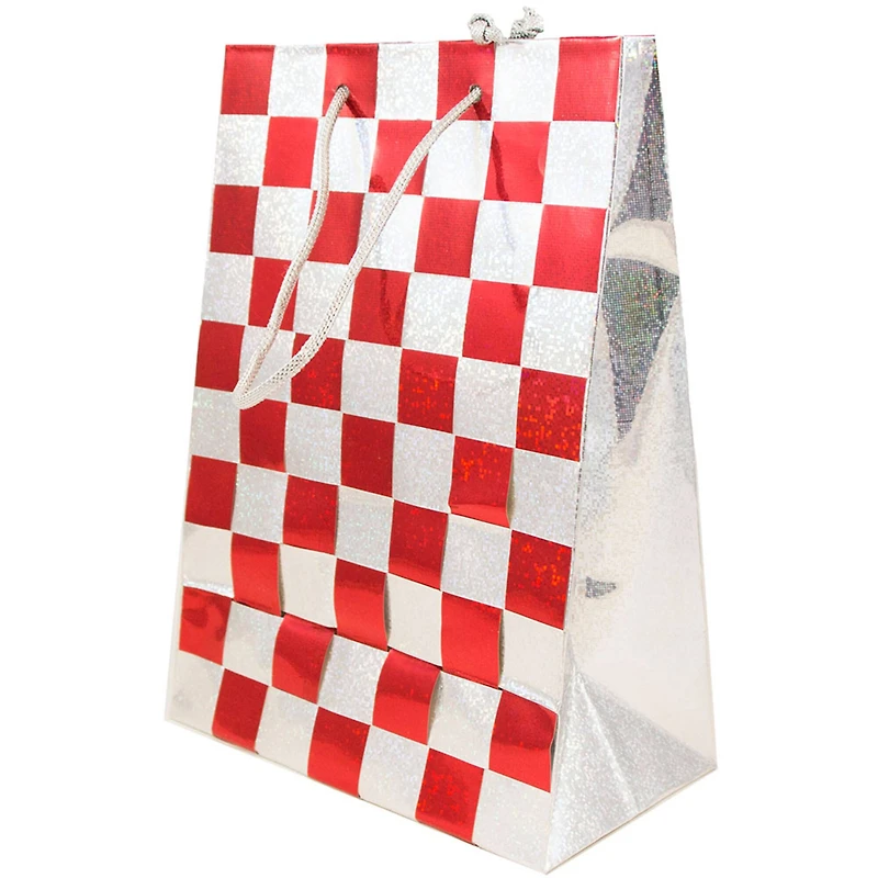 JAM Paper Medium Red & Silver Checkered Gift Bags, 24ct.