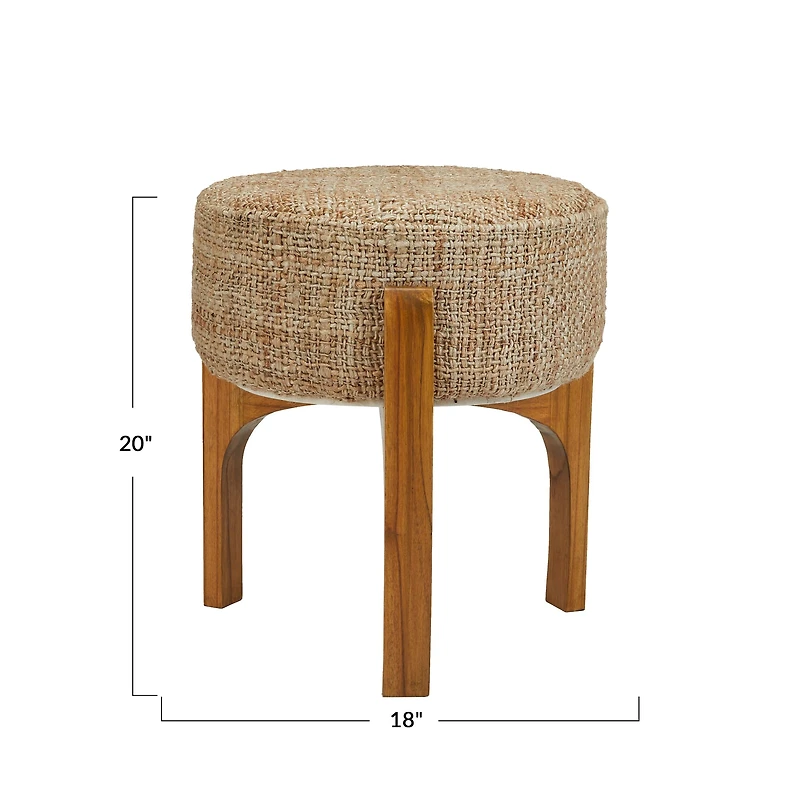 Hello Honey® 20" Natural Bohemian Jute Stool with Wood Legs