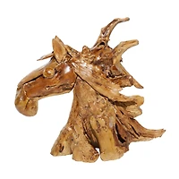 Brown Teak Wood Natural Horse Sculpture 23" x 25" x 10"