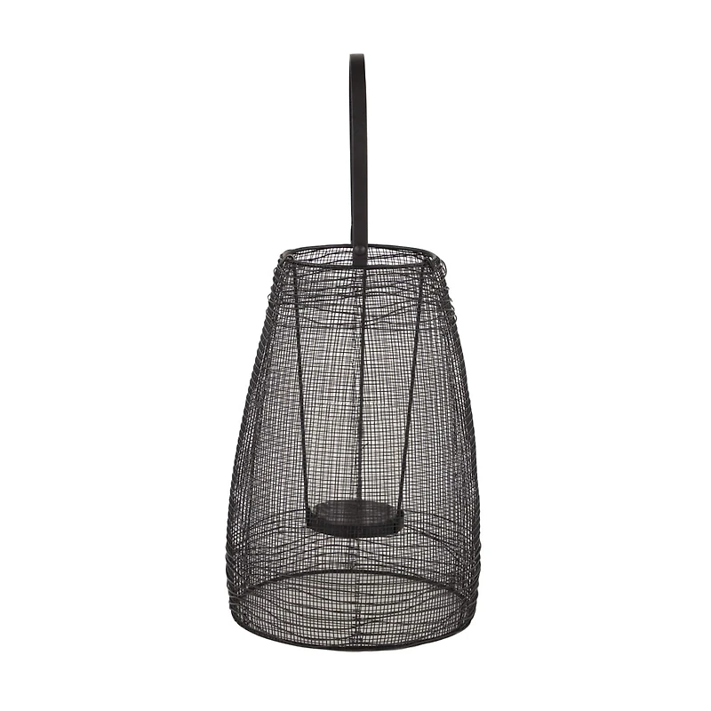 Black Iron Modern Candle Holder Lantern, 13" x 8" x 8"