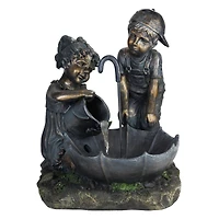 23.5" Bronze Children with Umbrella Outdoor Garden Water Fountain