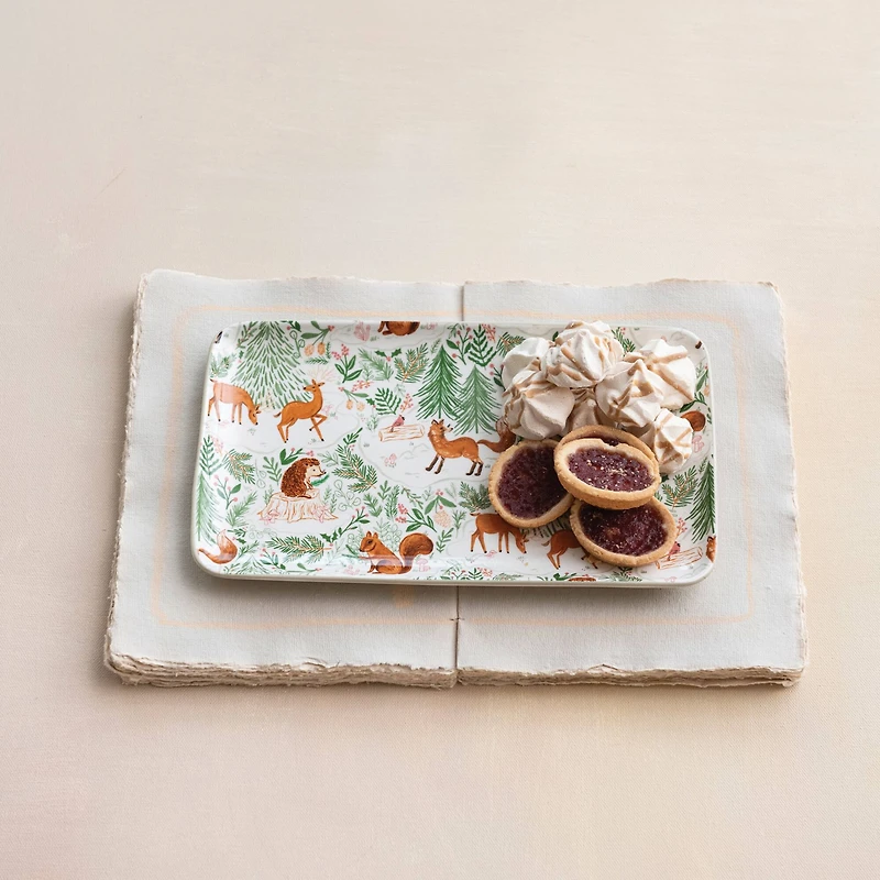 Hello Honey® 11.25" Woodland Flora & Fauna Stoneware Platter
