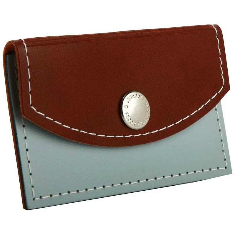 JAM Paper Brown & Gray Leather Business Card Holder Case with Snap Closure