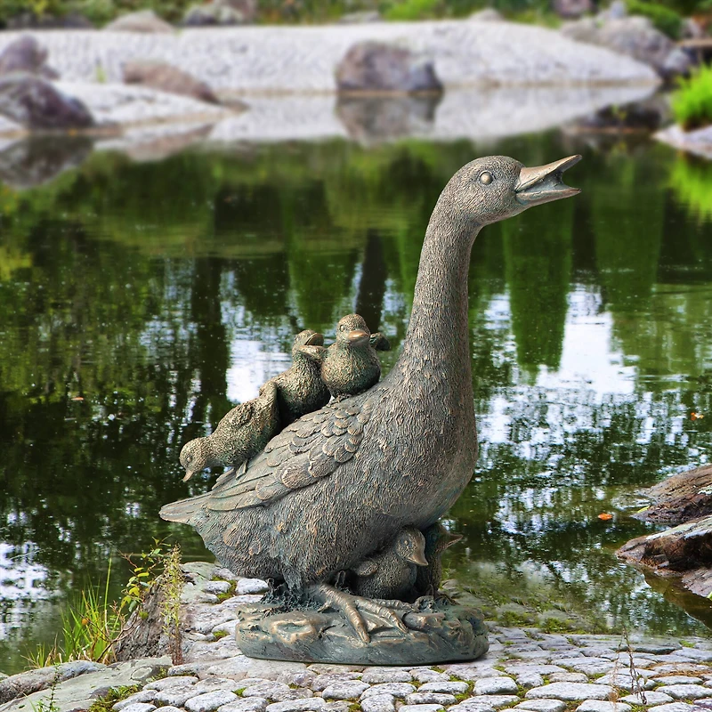 Glitzhome® 15" Faux Bronze Duck Garden Statue
