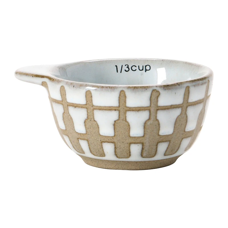 Hello Honey® White & Tan Stoneware Measuring Cups with Wax Relief Pattern, 4ct.