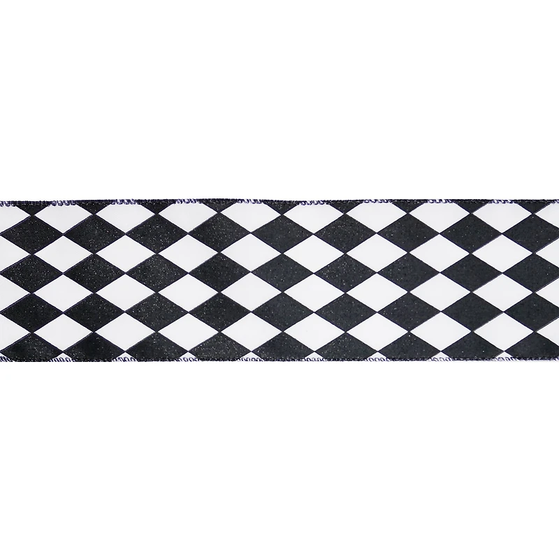 2.5" x 20ft. Black & White Diamond Wired Taffeta Ribbon by Celebrate It®