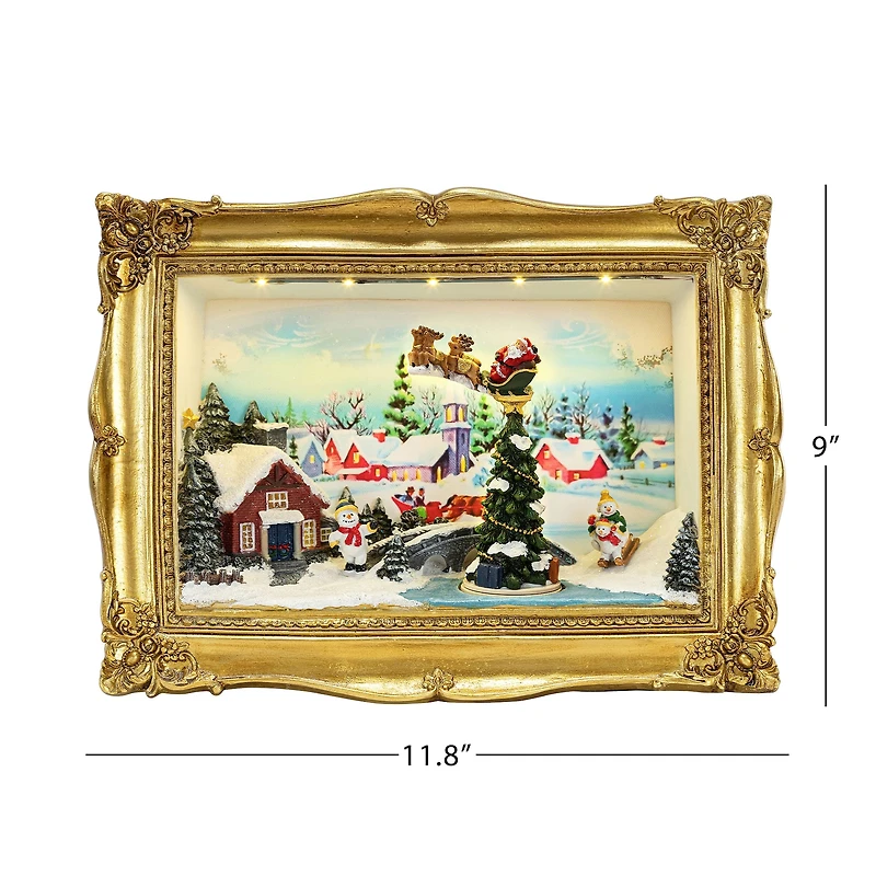 90th Anniversary Collection 9" Animated & Musical LED Gold Frame Village Shadow Box