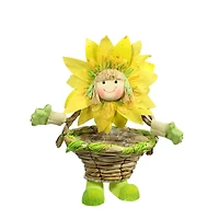 15'' Yellow Spring Sunflower Girl with Basket Decorative Figure